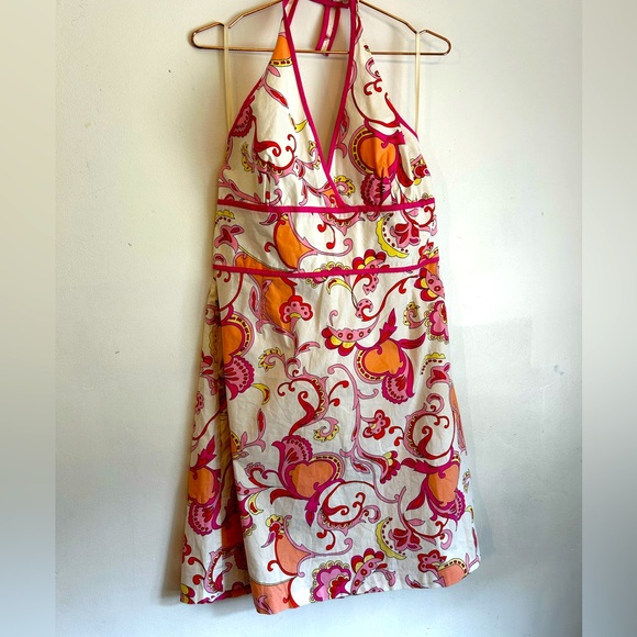 Y2K Size 16 Halter Dress Pink & White - Picture 1 of 6